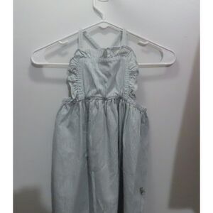 Classic Cottagecore Light Blue Striped Ruffle-Trim Cross-Back Sundress Size 3Y